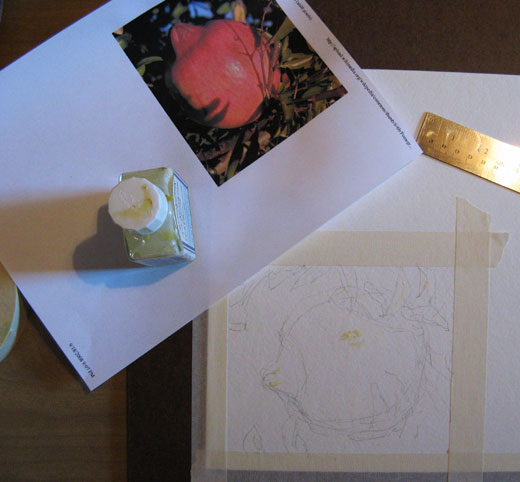 pomegranate watercolor started