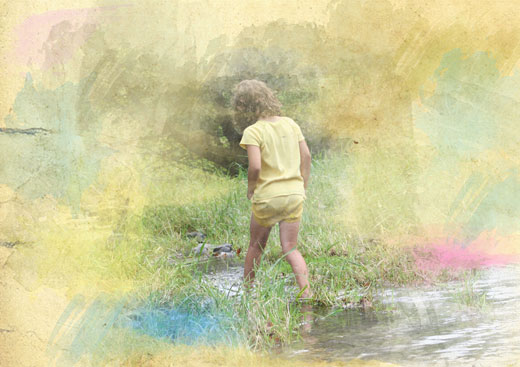 Watercolor Effect Applied to Photo of Girl Walking in Creek