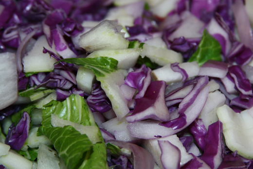 bok choy red cabbage onion salad