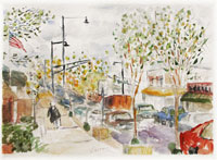 traffic small watercolor by Leora Wenger Highland Park Traffic 2013