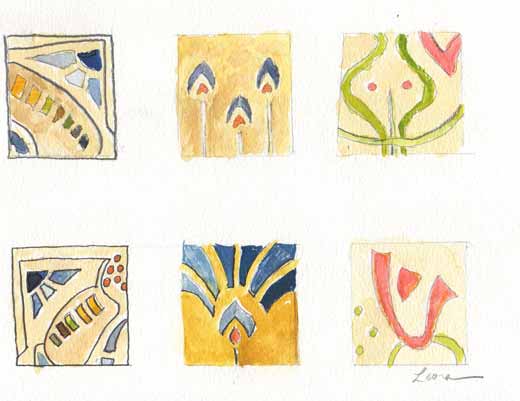 watercolor exercise with American Arts and Crafts pattern
