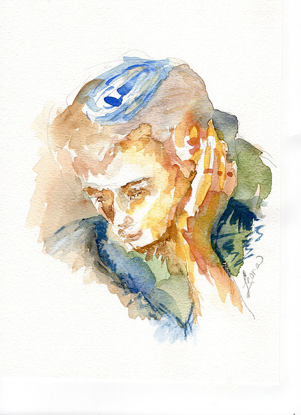 watercolor young man reading