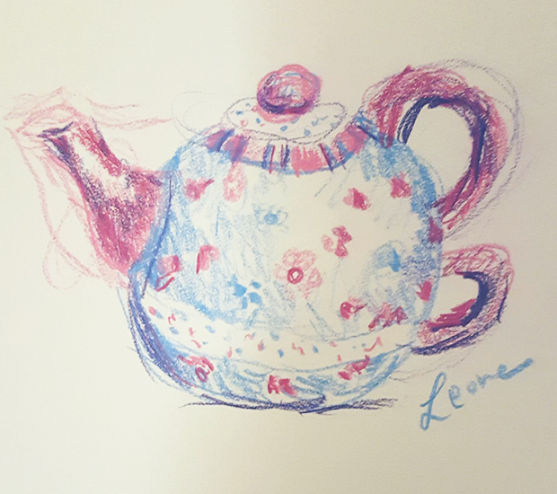 teapot colored pencil sketch