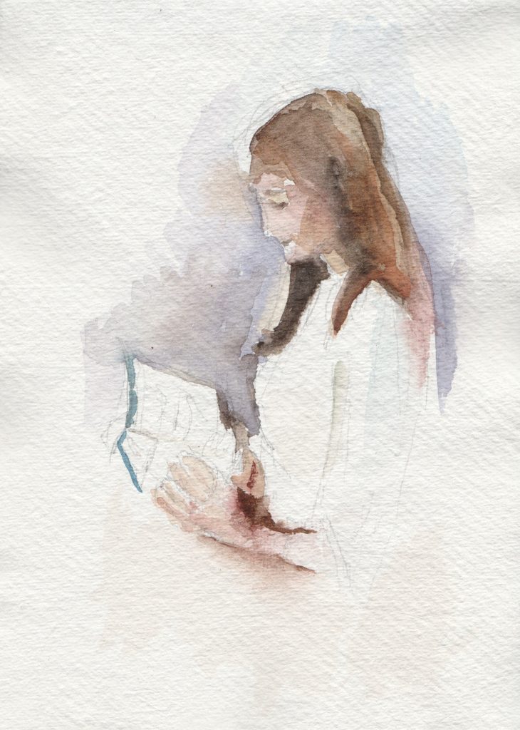 girl prays watercolor