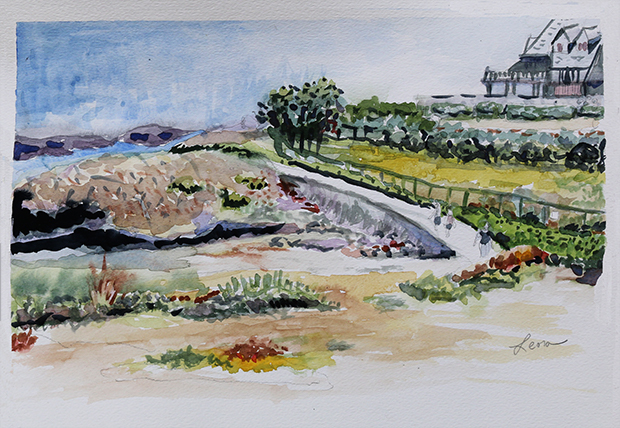 landscape by the water watercolor