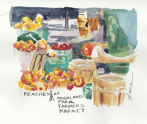 peaches at the farmers market in Highland Park, New Jersey