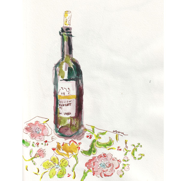 wine bottle watercolor