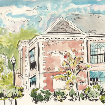 Highland Park high school watercolor, Highland Park, New Jersey