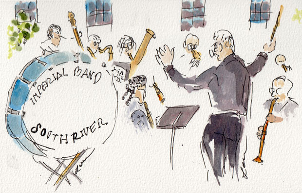 Imperial Band of South River, watercolor and ink