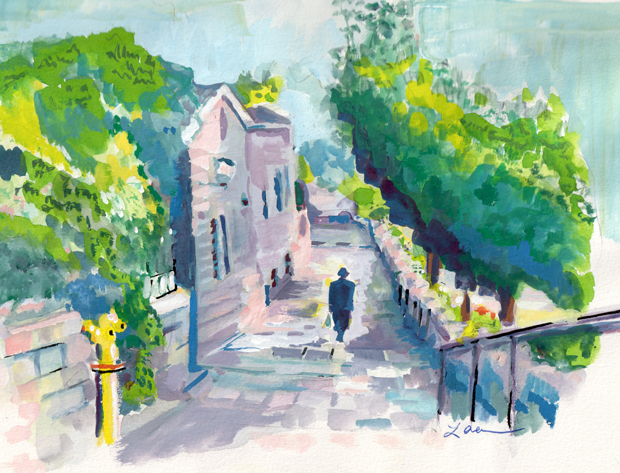 Yemin Moshe, Jerusalem neighborhood, gouache on paper