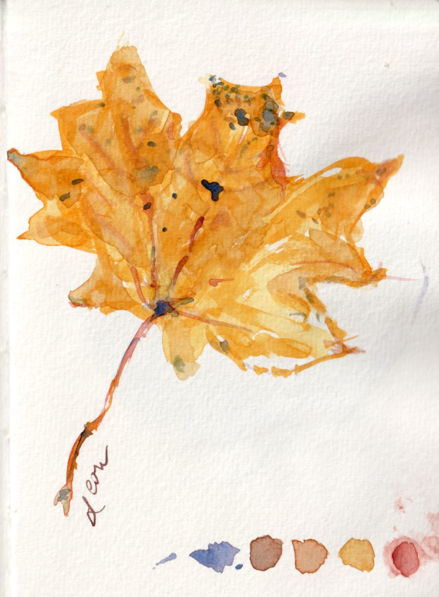 autumn leaf, watercolor