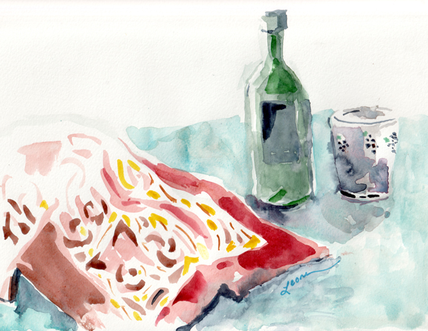 Shabbat Table with light, watercolor