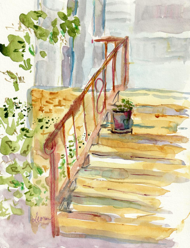 porch steps with plant