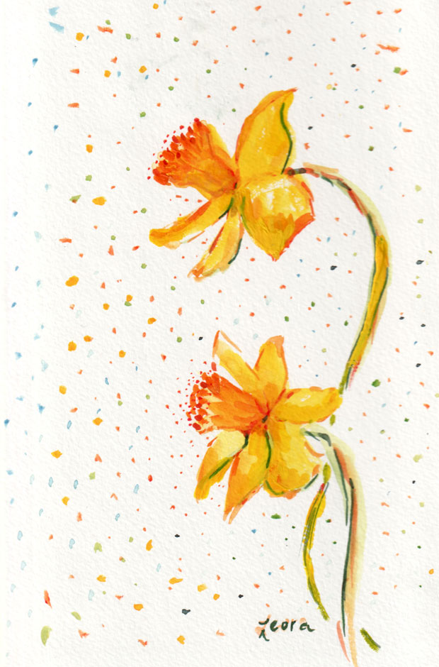 daffodils, watercolor and ink