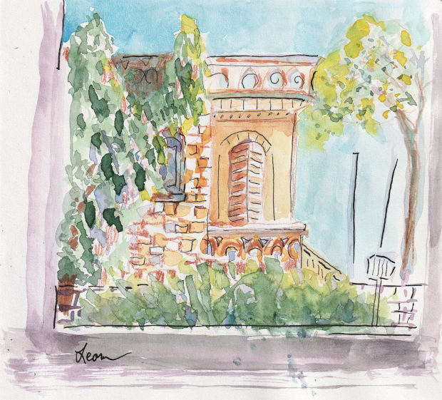 Yehuda Street 2, Bakah, Jerusalem, Israel. Watercolor, ink.