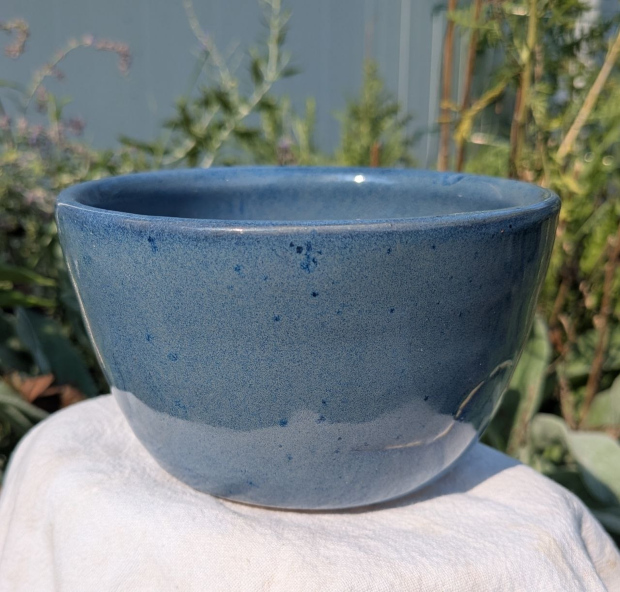 Blue bowl, glazed with Mediterranean Mist and Lapis Blue glazes.