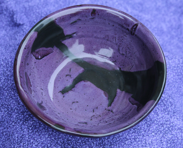 Purple dish with glossy black and eggplant glazes