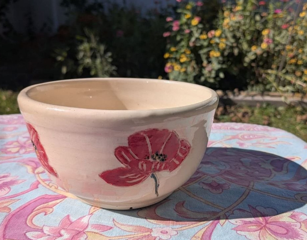 Poppies bowl. Underglazes and clear glaze.